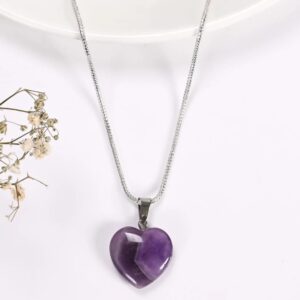 Natural Amethyst Heart Shaped Pendant Healing Crystal Gemstone Heart Pendant for Women & Men Stone Charms for Jewellery (Without Chain)