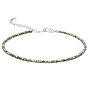 Natural Raw Pyrite Anklet for Women & Girls | Stone Payal for Money Luck, Wealth & Prosperity | Crystal Healing Adjustable Anklet | 2mm Beads | Best Gift Items | Handmade Spiritual Jewelry