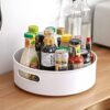 360° Rotating Kitchen Organizer Tray, Plastic Multi-Purpose Round Storage Turntable Tray with Handles