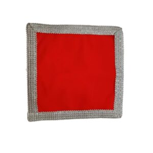Red Velvet Altar Cloth with Silver Border Lace, Pooja Aasan Cloth for God, Puja Chowki Cover Kapda for Home Mandir