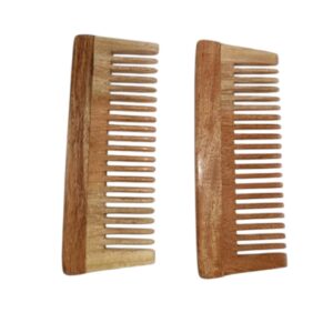 Kacchi Neem Wood Shampoo Comb – Handmade Dual Tooth Wooden Comb, Oil Treated for Smooth Detangling & Frizz Control