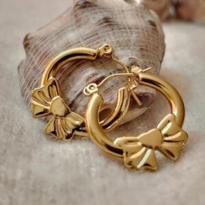 Anti Tarnish Hoop Earring, Trendy Round Bow Earring, Gold Plated Earring for Women & Girls, Trendy Fashion Jewelry, Waterproof & Hypoallergenic Earrings, Gift