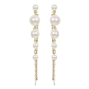 Stylish Pearl Drop Earrings – Elegant Long Chain Design for Women Stainless Steel Drops & Danglers