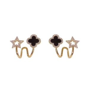 Modern Star & Black Clover Crystal Earrings – Lightweight Design Alloy Stud Earring