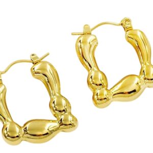 Bold Gold Plated Sculptural High Polish Hoop Earrings for Women Stainless Steel Hoop Earring
