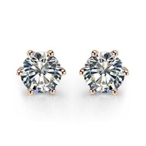 Elegant Gold Plated Round Crystal Solitaire Stud Earrings for Women Girls Stainless Steel Stud Earring