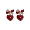 Bow Heart Drop Korean Earrings For Women Girls Fashion Alloy Drops & Danglers, Earring Set, Huggie Earring, Rhinestone Studs, Stud Earring