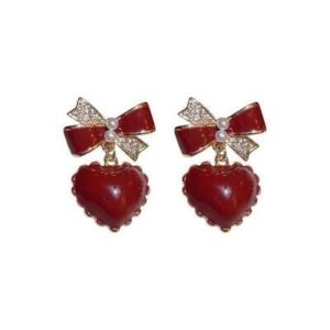 Bow Heart Drop Korean Earrings For Women Girls Fashion Alloy Drops & Danglers, Earring Set, Huggie Earring, Rhinestone Studs, Stud Earring