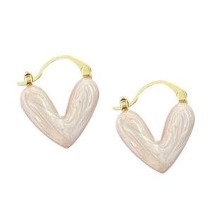 Anti Tarnish Korean Heart Pearl Effect Enamel Dangle Hypoallergenic for women Stainless Steel Hoop Earring