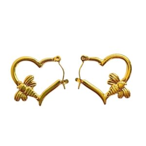 Anti Tarnish Trending Butterfly Heart Hoop, 18K Gold Plated Earrings Stainless Steel Hoop Earring