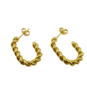 Gold Half Plain Twisted Hoop Earring – Fashionable, Comfortable & Versatile Use Stainless Steel Drops & Danglers