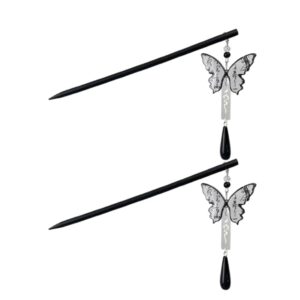 2PCS OF Butterfly Tassel Hair Stick, Retro Chinese Style Hair Chopsticks Hanfu Chignon Hair Pin Styling Hair Making Accessories for Women (Calligraphy Butterfly) Black