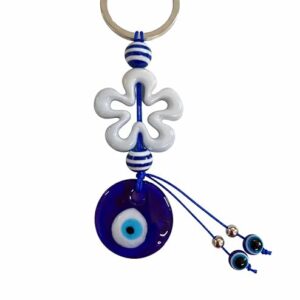 Blue Evil Eye Keychain with Beads & Flower Charm for Protection & Style Key Chain