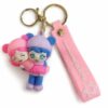Cute Chibi Couple Rubber Keychain - Trendy Pink & Blue 3D Doll Keyring Key Chain