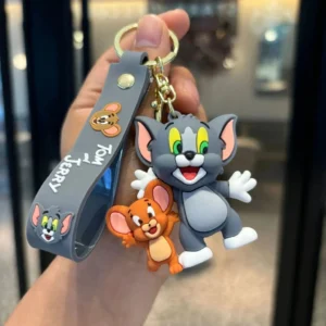 Tom and Jerry 3D Rubber Keychain with Strap Cute Cartoon Bag Charm Key Chain