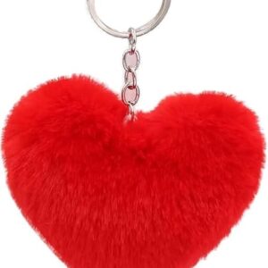 Red Heart Shape Soft Fur Keychain Cute Fluffy Key Ring Gift for Girls Women Key Chain