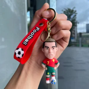 Portugal Football Keychain Ronaldo Jersey 7 Figurine with Strap and Soccer Ball Key Chain