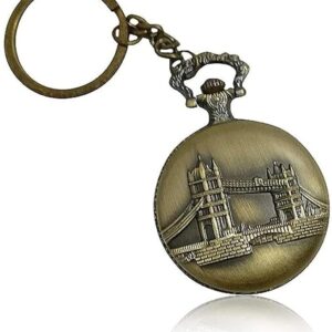 Vintage London Tower Bridge Metal Keychain Antique Bronze Pocket Watch Keyring Key Chain