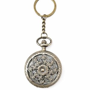 Retro Pocket Watch Keychain – Classic Floral Pattern Accessory Key Chain