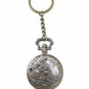 Vintage Steam Train Pocket Watch Keychain - Antique Bronze Steampunk Timepiece Key Chain