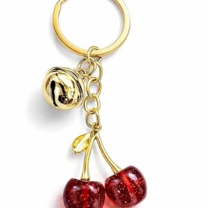 Cute Red Cherry Charm Keychain with Golden Bell Accessory Gift Key Chain