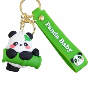 Panda Baby Rubber Keychain Cute Bamboo Panda Bag Charms Random Design Key Chain