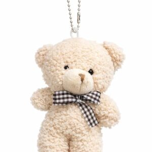 Cute Teddy Bear Plush Keychain with Bow Soft Bag Charm Gift Key Chain