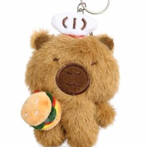 Cute Brown Teddy Bear Plush Keychain with Burger Charm for Bags Keys Key Chain