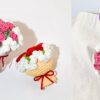 Cute Crochet Flower Bouquet Keychain with Bell Handmade Plush Bag Charm Gift Key Chain