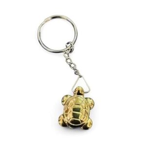Natural Healing Crystal Pyrite Turtle/Tortoise Keychain, Stone of Wealth & Power Key Chain