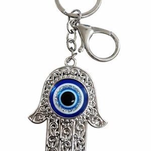 Silver Hamsa Hand Evil Eye Keychain Lucky Charm Bag Gift Key Chain