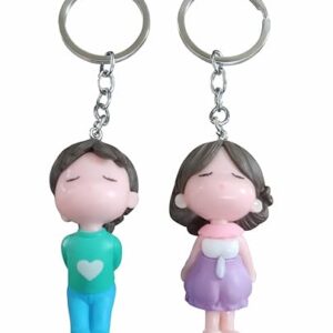 Cartoon Style Keychain Set – Cute Green & Purple Outfit Figurine Accessories Key Chain