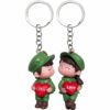 Romantic Couple Keychains – Cute Lovers Holding Hearts in Matching Outfits Key Chain