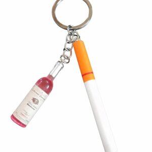 Mini Wine Bottle & Cigarette Keychain – Stylish Novelty Accessory,Bag Charm Key Chain