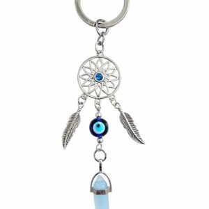 Dreamcatcher Evil Eye Keychain Blue Crystal Feather Charm Keyring Gift Key Chain