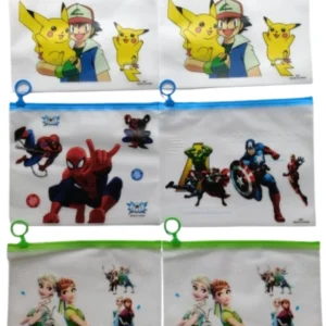 Cartoon Zip Lock Plastic Pouches Case for Stationery Items (Mix Designs)- 6 Pcs Geometry Box