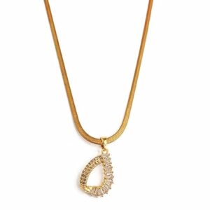 Gold Plated Teardrop Halo Pendant Necklace Anti-Tarnish Sparkling Jewelry Stainless Steel Necklace