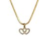Gold Plated Double Heart Crystal Pendant Necklace Anti-Tarnish Romantic Jewelry Stainless Steel Necklace