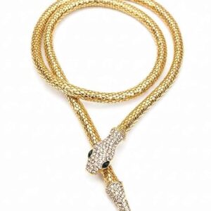 Gold Finish Snake Necklace Green Crystal Eye Anti-Tarnish Jewelry for Women Stainless Steel Necklace
