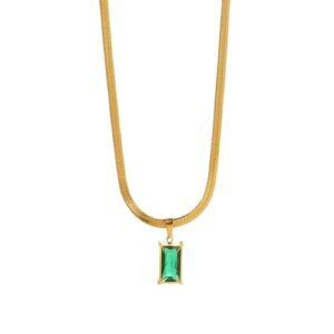 Green Emerald Anti-Tarnish Flat Snake Chain Pendant Classic Luxury Jewelry Gold-plated Stainless Steel Pendant