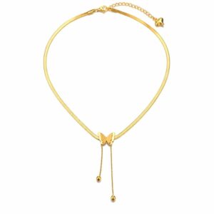 Anti Tarnish Snake Chain Butterfly Necklace with Gold Ball Tassel Dainty,Jewelry Gold-plated Plated Stainless Steel Necklace