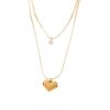 Double Layer Heart & Crystal Pendant Glamorous Anti Tarnish Clavicle Chain Gold-plated Stainless Steel Pendant