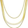 Anti Tarnish 3 Layered Dainty Herringbone Flat Snake Chain Necklace for women Gold-plated Plated Stainless Steel Chain