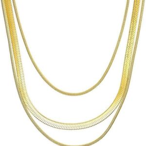 Anti Tarnish 3 Layered Dainty Herringbone Flat Snake Chain Necklace for women Gold-plated Plated Stainless Steel Chain