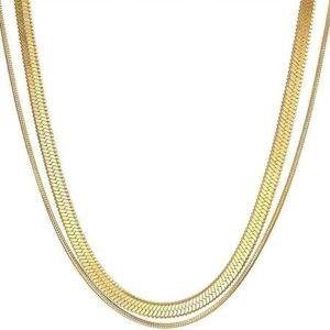 Anti Tarnish Golden Bohemi Dainty Two Layered Herringbone Flat Snake Chain Gold-plated Plated Stainless Steel Chain