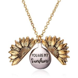 Trending Sunflower 'You Are My Sunshine' Message Necklace, Openable Gold Locket Alloy Pendant