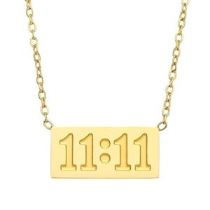 Trending Anti Tarnish Angel Number 11:11 Rectangle Pendant with chain for Girls Gold-plated Stainless Steel Pendant