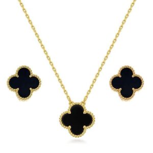 Stainless Steel Gold-plated Gold, Black Jewellery Set