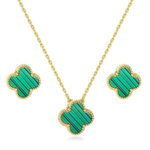 Stainless Steel Gold-plated Gold, Green Jewellery Set