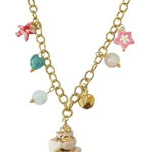 Gold Beach Charm Necklace – Shell, Starfish & Star Summer Vibes Stainless Steel Necklace